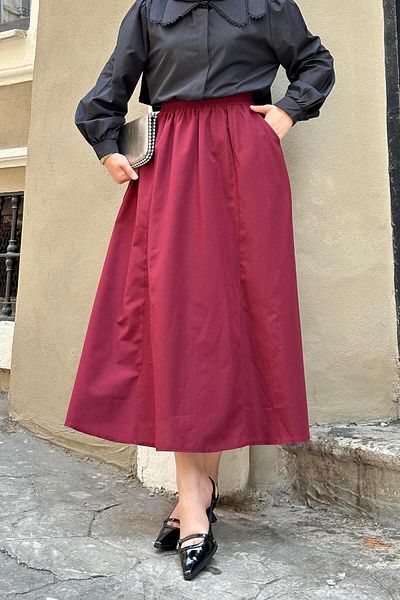 lamelif Flared Hijab Skirt Burgundy