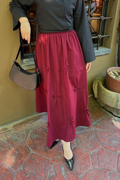 lamelif Bow Skirt Burgundy