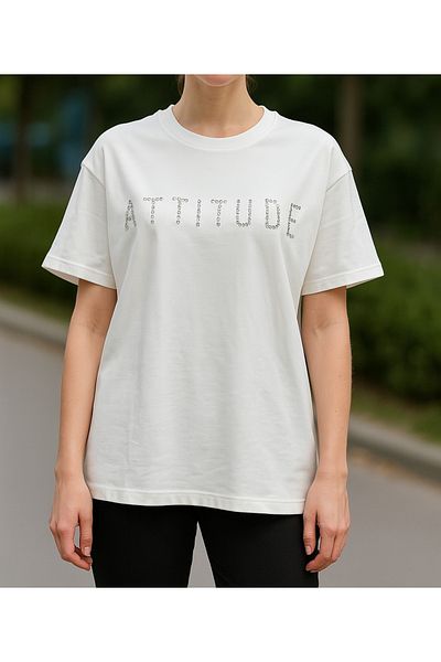 My Blog Basic Tshirt with White Stone Text Detail