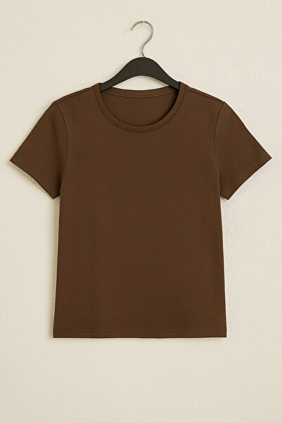 Ramior Γυναικείο καφέ Basic T-Shirt - Casual άνετο κοντομάνικο μοντέλο