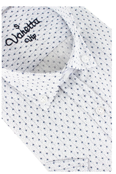 Varetta Men's Navy Blue White Pocket Wide Cut Cotton Long Sleeve Shirt