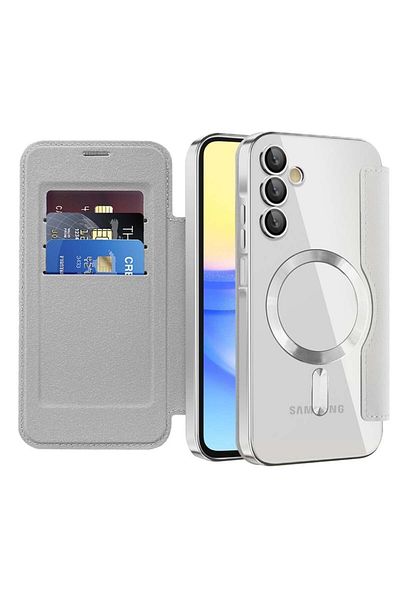 SKYDDAR INNOVATION Case for Samsung Galaxy A55 5G, SmartMag Book, Magsafe, RFiD, Card Holder, sticker set, Gray