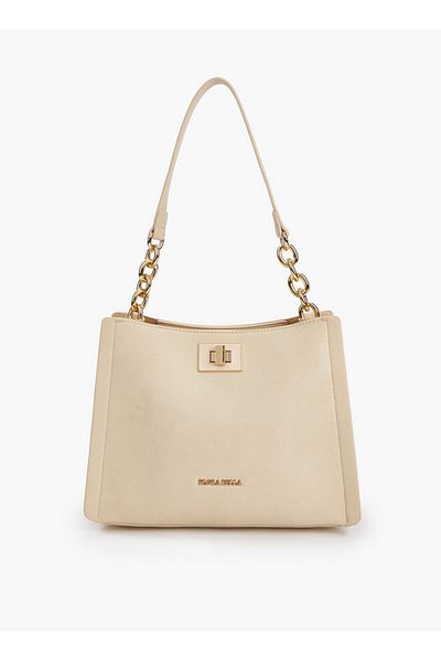 Flora Bella by Shoexpress Solid Tote Bag with Chain Accented Handle and Zip Closure