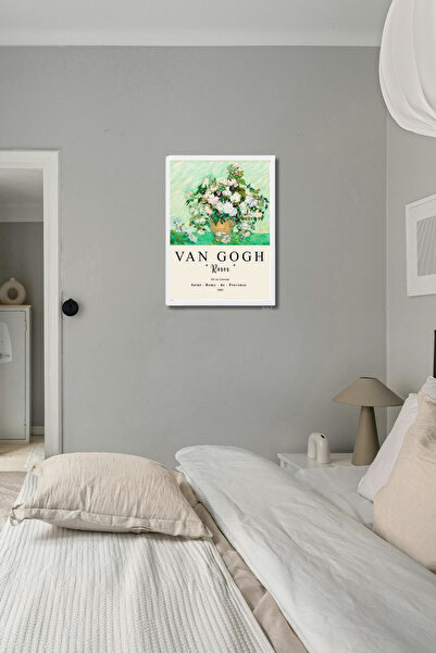 Van Gogh “Roses” | Çerçeveli MDF Sanat Tablosu | Modern Ev Ofis Dekorasyonu |