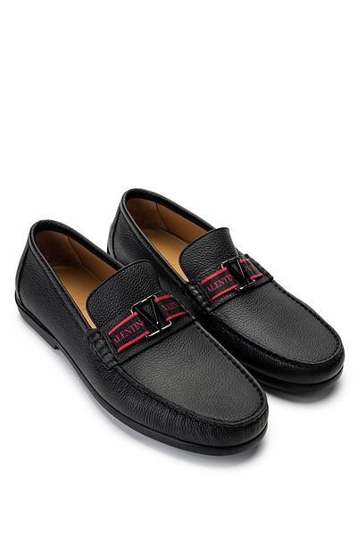 Valentino Men's Genuine Leather Black Loafer Shoes