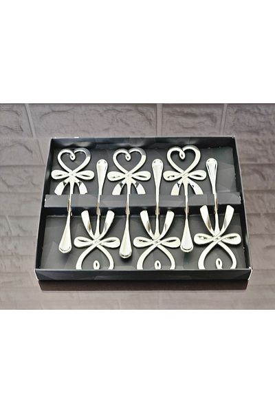 atabey home 6 Pieces Silver Bow Pattern Heart Tea-Mug-Cup Spoon