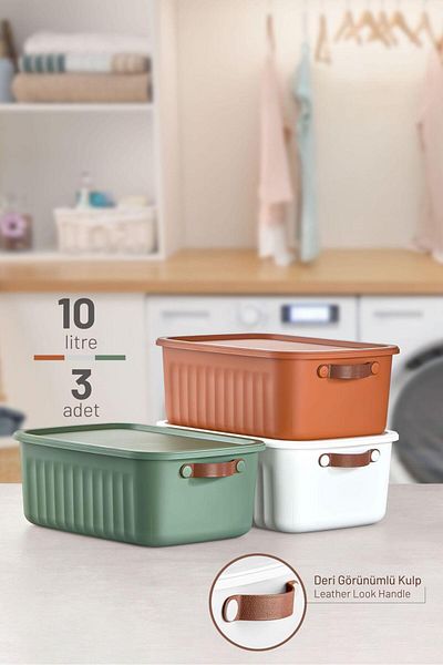 Bayev 3 Pieces 10 Lt Boxsis Mix Color Multi-Purpose Box with Lid - Closet Organizer - Hobby Box
