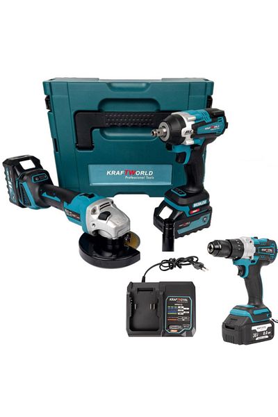 Blasko Set 3 piese scule electrice 36 V cu 2 acumulatori 8 Ah: Bormasina cu Impact + Flex unghiular + Autof