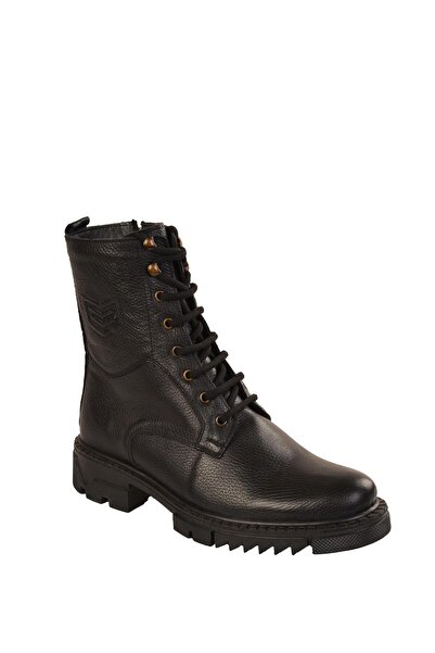 MODAONN Ανδρικές δερμάτινες μπότες casual με γούνα εσωτερικά και φερμουάρ