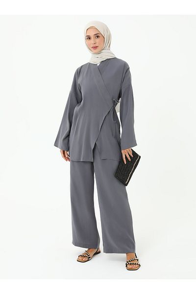 Refka Set de două piese kimono pantaloni modal - gri -