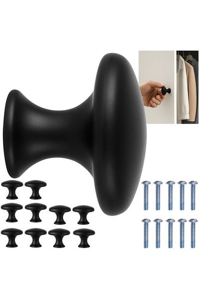 zola Set of 10 furniture handles, for doors and drawers, 3x2.6 cm, accessories included, matte black