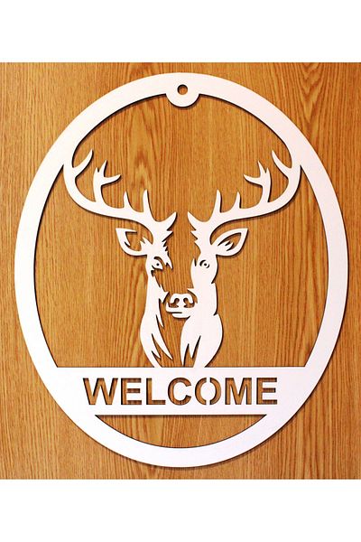 OEM Welcome panel, white cut HDF, Deer decoration, 440x380x3 mm