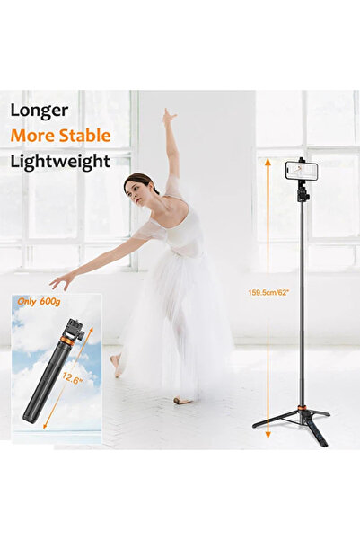 OEM 2-in-1 Telescopic Photo Tripod for Phone, Camera and GoPro with Remote Control and Bag, Black