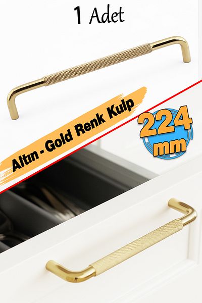 Badem10 224 mm 22,4 cm Mâner din metal auriu din aur zimțat pentru mobilier sertar dulap dulap mâner modern cu capac