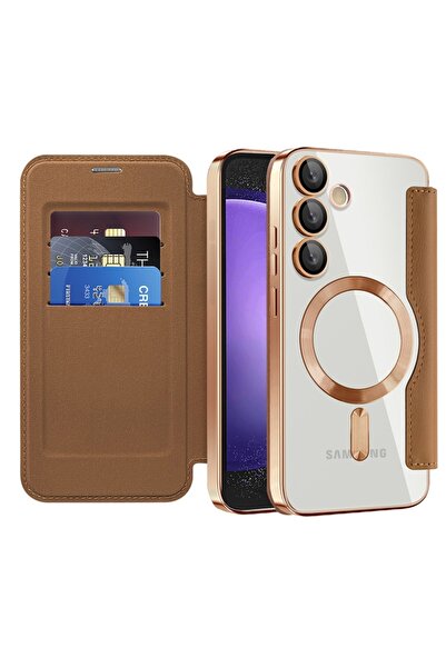 SKYDDAR INNOVATION Θήκη για Samsung Galaxy S23 FE, SmartMag Book, Magsafe, RFiD, Θήκη καρτών, σετ αυτοκόλλητων, καφέ