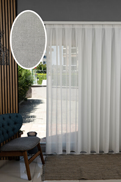 Elen's Elit Natural Efektli KETEN Görünümlü Ütü İstemez Kalın EKRU Tül Perde ...