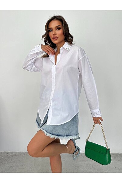 adel deniz collection Women's White Color Woven Terrykotton Shirt