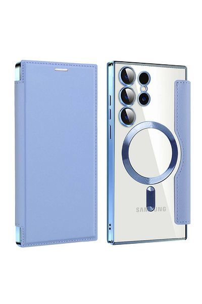 SKYDDAR INNOVATION Case for Samsung Galaxy S23 Ultra, SmartMag Book, Magsafe, RFiD, Card Holder, sticker set, Blue