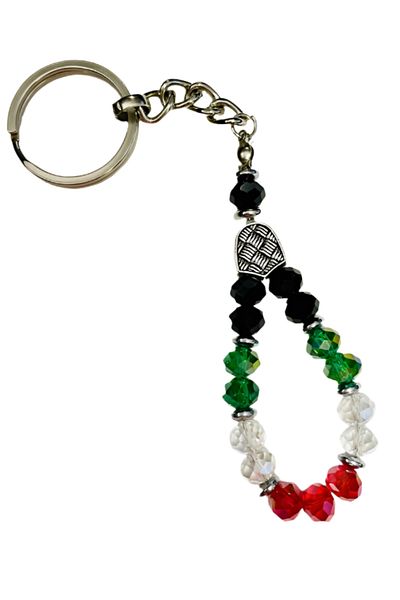 Zaytoon Palestine Flag Colorful Crystal Stone Handmade Keychain Unisex A300052
