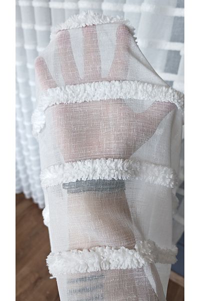 Yuka Ecru Linen Tulle Curtain with Beard 1/3 Tight Pleats No Wrinkle Ironing Not Asking for Pleated Skirt Suitable for Any Room