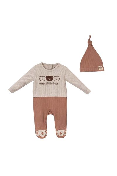 NECİXS BEBEE Little Bear Hat Jumpsuit Set Camel