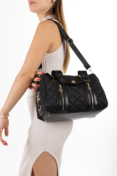 Adelina Bags Geantă de umăr matlasată brodata pentru femei, model cilindru, cu curea încrucișată