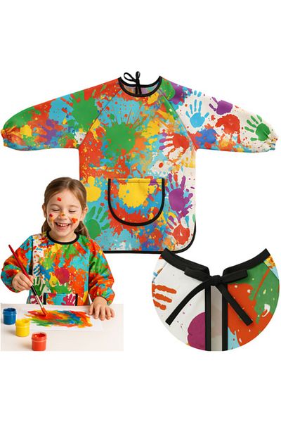 zola Waterproof painting apron 4-6 years, adjustable, elastic cuffs, pocket, 60x45 cm, sleeve 48 cm