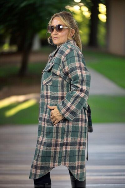 yagmurberen Front Buttoned Belt Detail Woodcutter Fabric Large Size Tunic Jacket