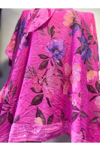 Butik Ayseba Italian Blouse Tie Dye Pattern Sequin Detailed Blouse with Shawl