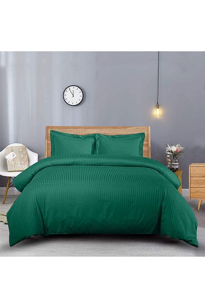 Five Store Single bed linen, elastic cover, Elegance, 1cm striped damask, emerald green, 3 pieces