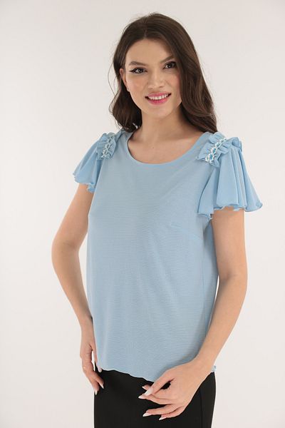 Vanessa Line RO Blue blouse with decorative ruffles on the shoulders