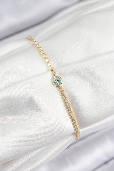 MÇ Plus Brass Zircon Stone Evil Eye Model Crushed Chain Gold Color Women's Bracelet