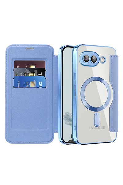 SKYDDAR INNOVATION Husă pentru Google Pixel 9a, SmartMag Book, Magsafe, RFiD, suport pentru card, set de autocolante, albastră
