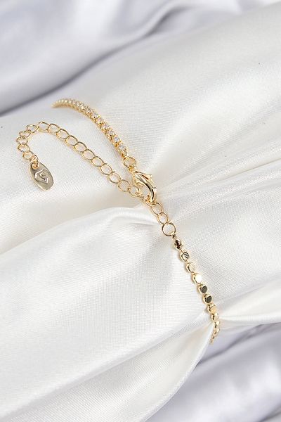 MÇ Plus Brass Zircon Stone Rectangular Model Crush Chain Gold Color Women's Bracelet