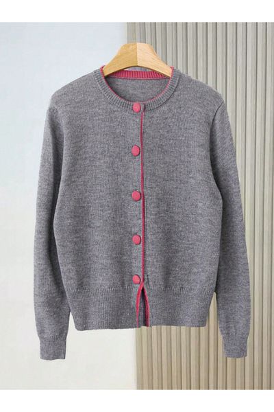 Ugdelia Women's Double Color Soft Textured Knitwear Cardigan