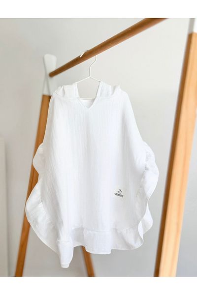Jr Bunnies White Ruffle Poncho - 100% Cotton
