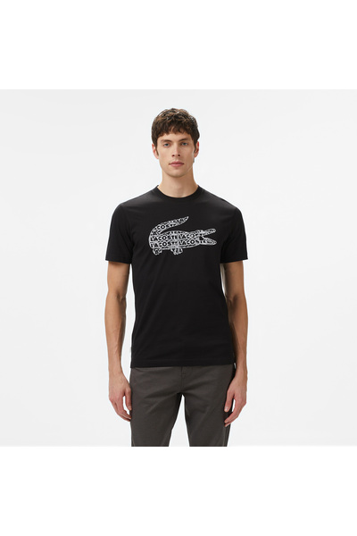 Lacoste Erkek Regular Fit Bisiklet Yaka Baskılı Siyah T-Shirt