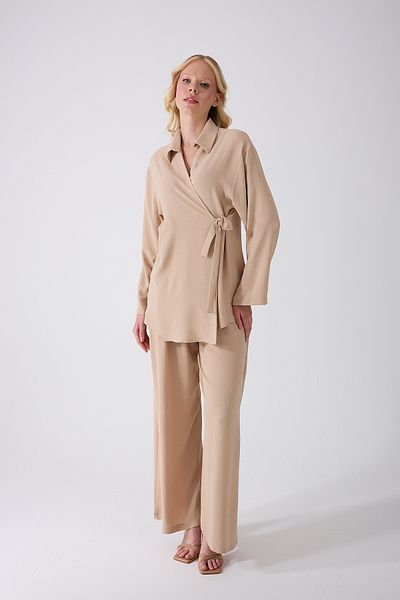 Fumel Beige Double Breasted Tie Kimono Suit – Oversize Relaxed Fit