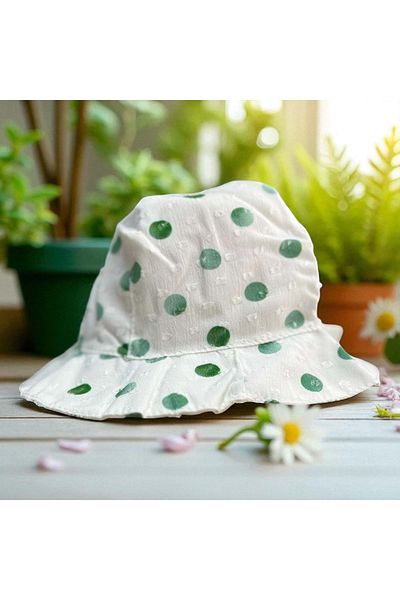 Balgüneş Tekstil Cap&More 3/6 Month Girl's Polka Dots Flower Hat-45Cm Green
