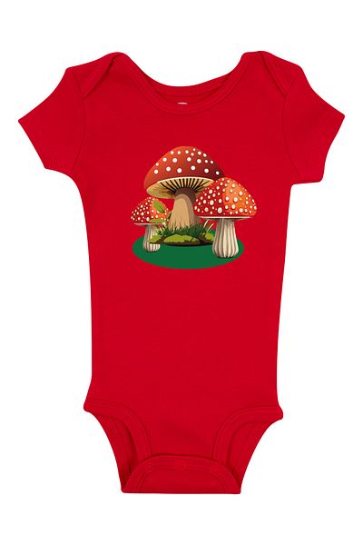 Mavipink Baby Cotton Mushroom Village Printed Short Sleeve Bodysuit