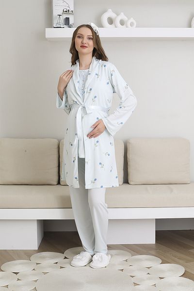 ERDENİZ TEKSTİL Îmbrăcăminte de maternitate pentru gravidă cu pijamale și rochie de dormit / Set de pijamale cu 6 nasturi, potrivit pentru alăptare și îmbrăcăminte pentru gravidă