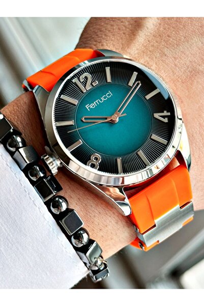 Ferrucci MAVİ KADRANLI TURUNCU SİLİKON ERKEK KOL SAATİ