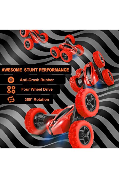 rexa Red RC Stunt Car with Remote, Rechargeable Batteries & AA Batteries