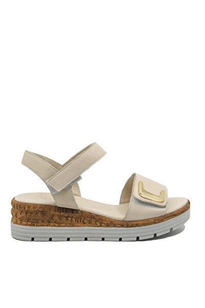 Anna Viotti beige platform sandals made of genuine leather, with decorative buckles