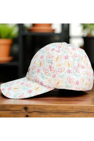 Balgüneş Tekstil 4/8 Years Girl's Flower Printed Cap - 52cm Powder