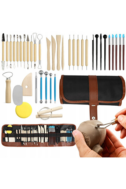 zola Set 40 instrumente modelaj si sculptura lut, plastic/lemn/otel, husa 58x22 cm