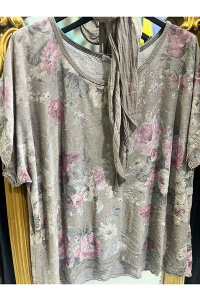 Butik Ayseba Italian Blouse Tie Dye Pattern Sequin Detailed Blouse with Shawl