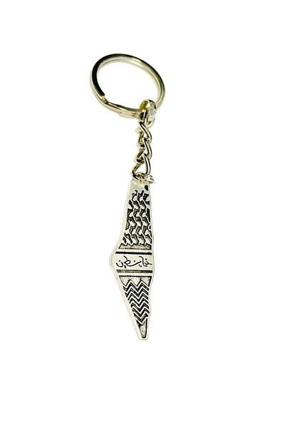 Zaytoon Palestine Map Inside Kefiye Embroidery Silver Color Keychain Unisex A300051