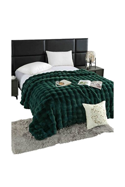OEM Double Bed Blanket with Zipper, Artificial Fur, 2 Persons, MS STAR, 200x230cm, Dark Green