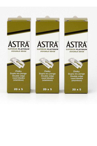 Astra Platinum Double Edge Safety Razor Blades - 300 Blades (3 x 100)
